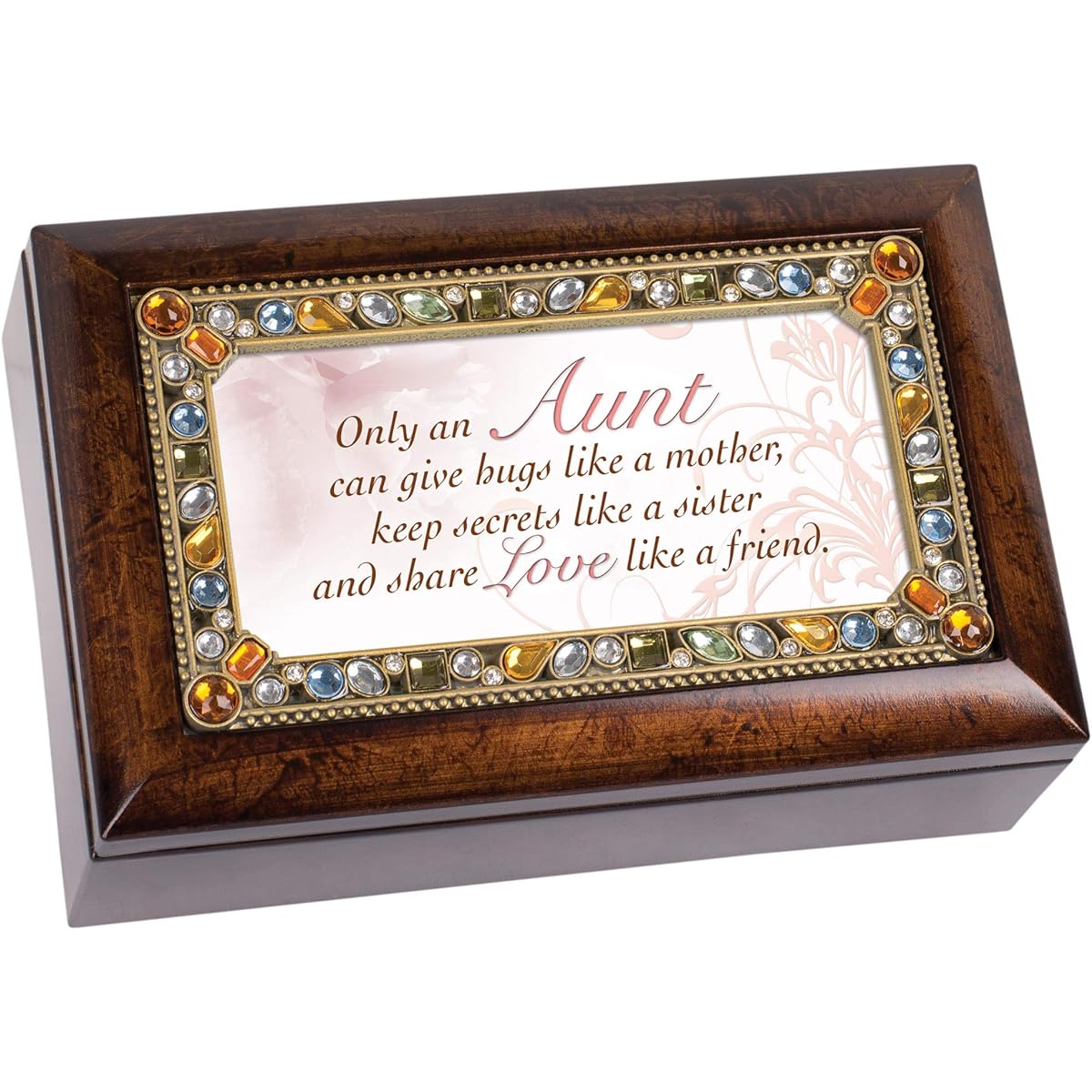 Only at Auntie Jeweled Dark Wood Finish Music Jewelry Box - Plays Tune You Light Up My Life