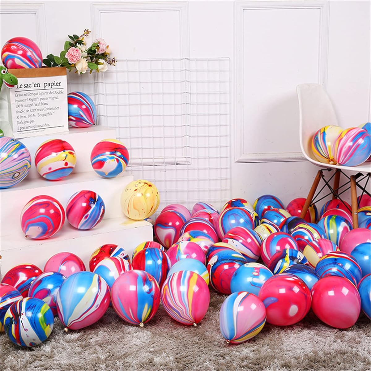 30pcs 12" Rainbow Tie Dye Balloons Agate Marble Latex Swirl Tie Dye Birthday Party Supplies Candyland Bachelorette Fun Hippie Party Decorations