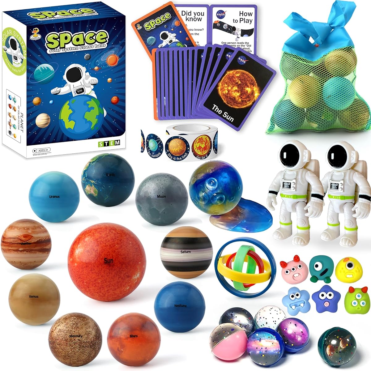 Solar System Planets Stress Ball Toys for Kids Adults Astronaut Toys Water Beads Sensory Bin Filler Toys for Autistic Kids Non-Toxic 16 Astronauts 2 Pieces 1 Mesh Storage Bag