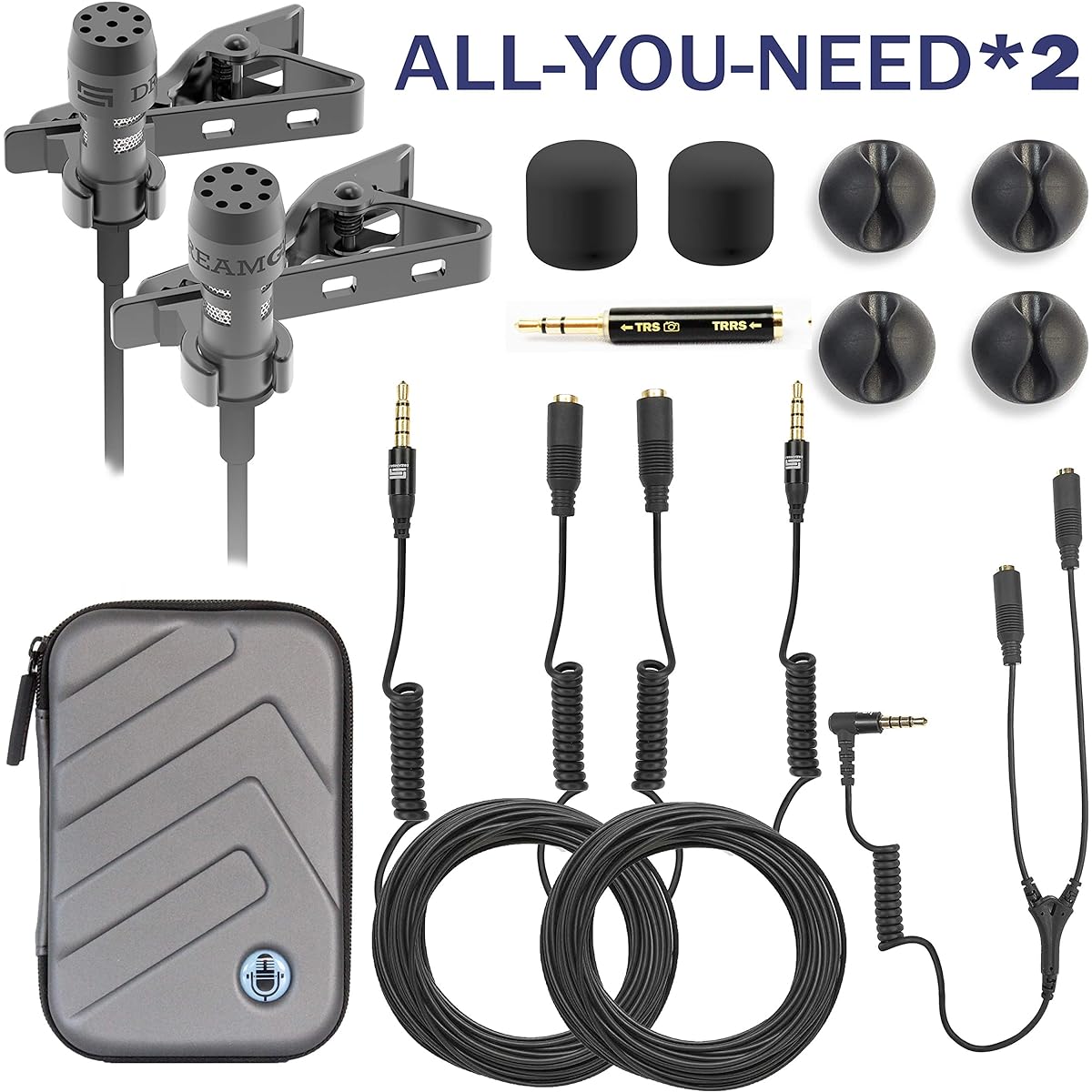 2HD Lavalier Lapel Microphone Full Accessory Pack DREAMGRIP LAV PRO for iPhone Samsung and Other Phones with Enhancements, Invisible Mic Holder and More, Best Studio Quality Sound Kit for YouTubers