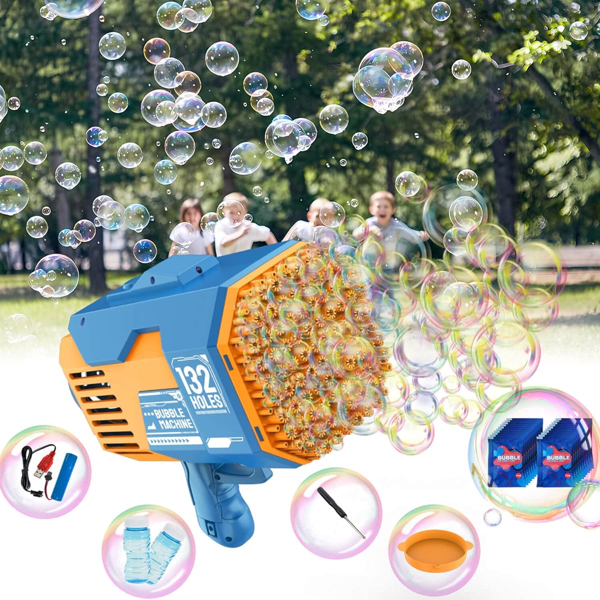 SVNVIOZ Bubble Machine Gun, 132 Hole Bubble Maker with LED Lights, TIK-Tok Bubble Machine Rich Bubbles for Summer Outdoor Birthday Wedding Party Activity Bubble Blower Toys for Kids Adults (Blue)