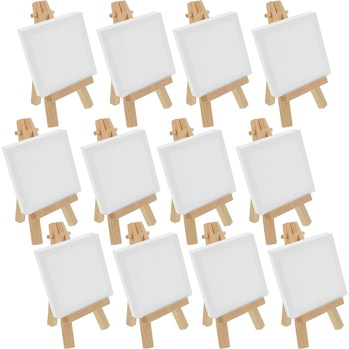 US Art Supply Artists 2x2 Mini Canvas & Easel Set Painting Craft Drawing - Set Contains: 12 Mini Canvases & 12 Mini Easels by US Art Supply