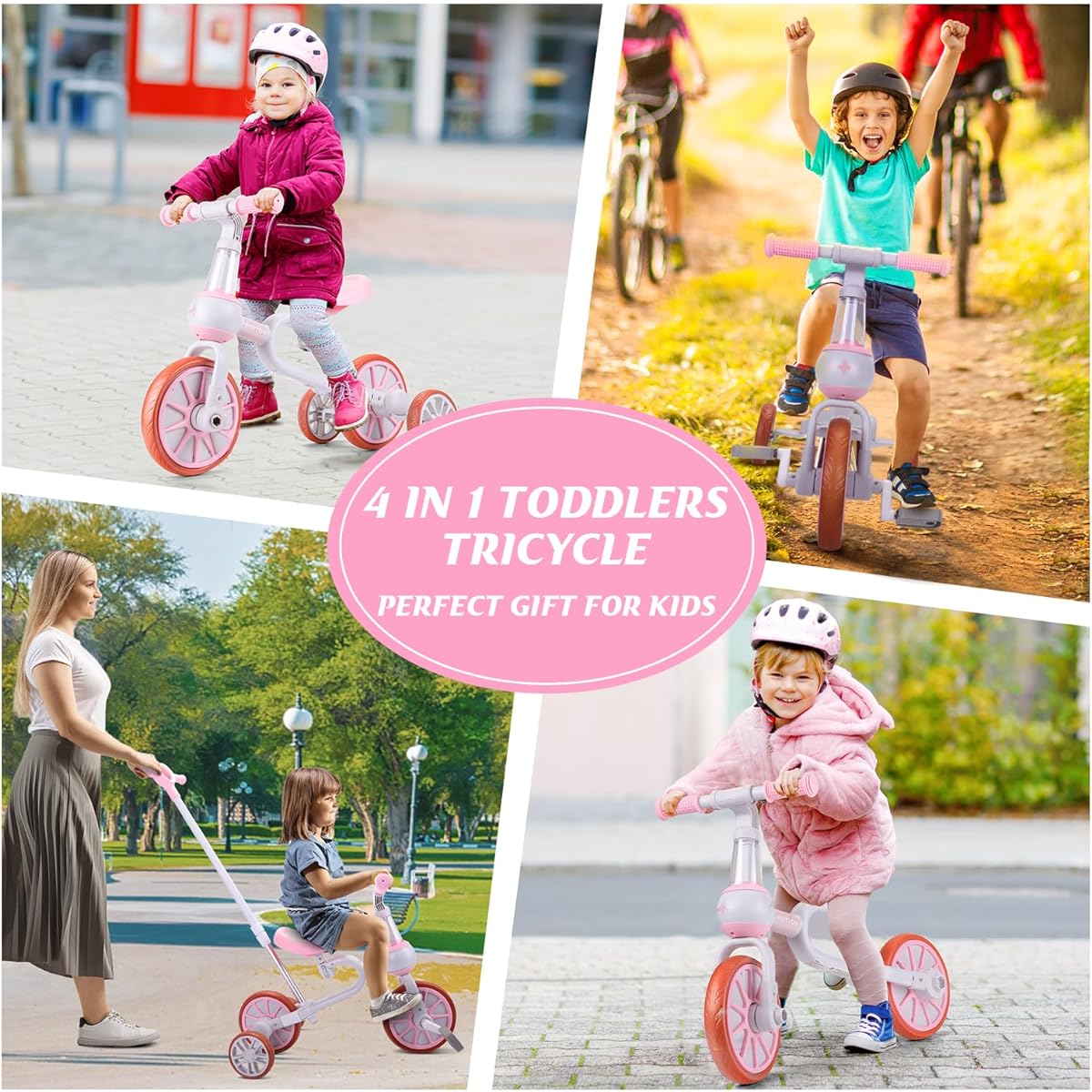 3 in 1 Kids Tricycles Gift for 2-4 Years Old Boys Girls with Detachable Pedal and Training Wheels,Baby Balance Bike Trikes Riding Toys for Toddler