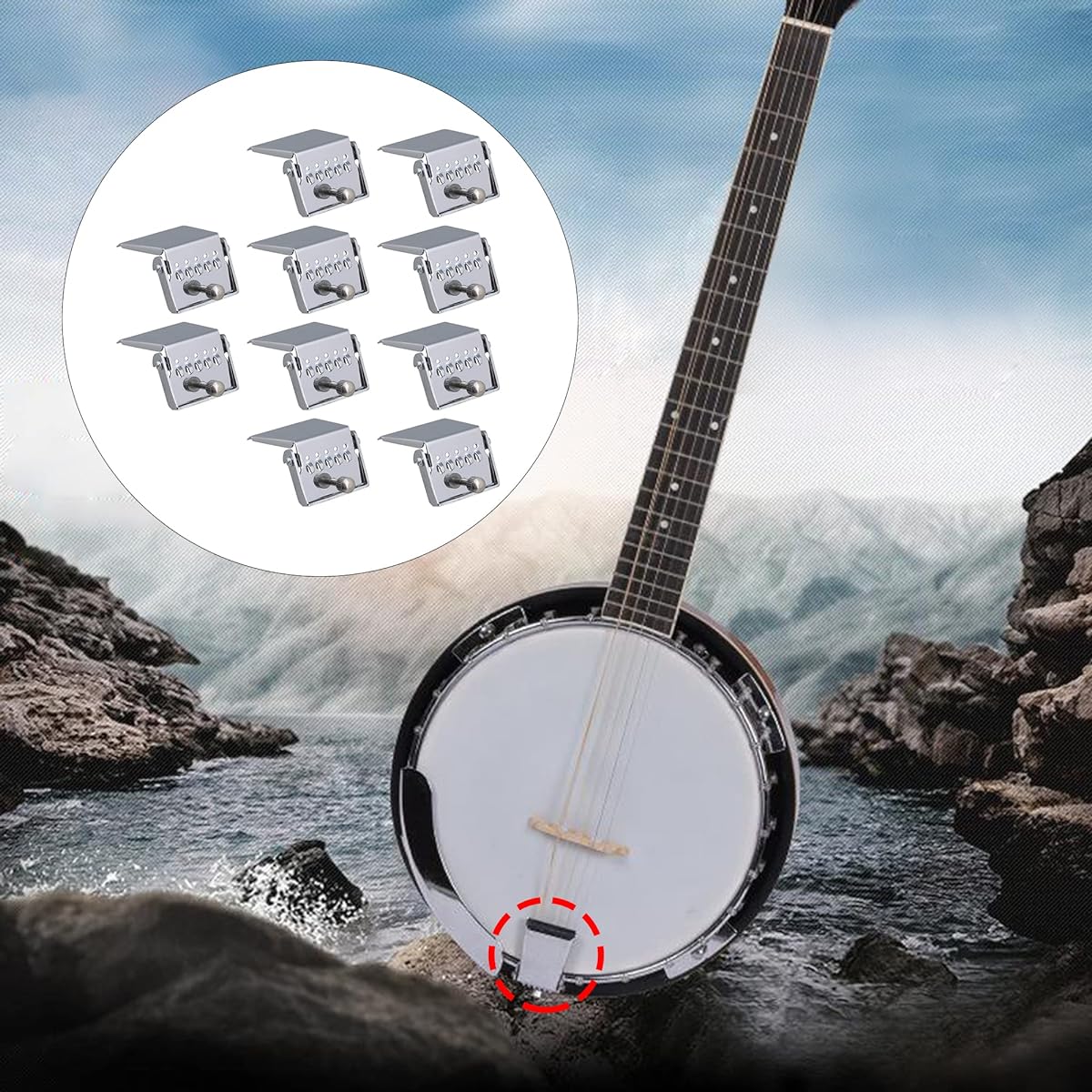 Emptty Banjo Tailpiece 10 Pieces 5 String Banjo Tailpiece Chrome Plated Replacement Accessories
