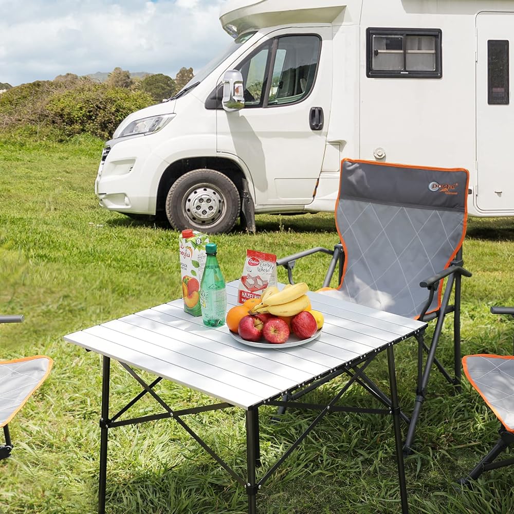 TIMBER RIDGE Outdoor Table Folding 70*70*70cm Telework Weight 4.2kg Load Capacity 45kg Aluminum Roll Table Camping BBQ Storage Bag Included Compact Work from Home