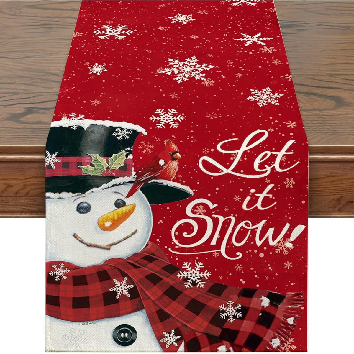 Siilues Winter Table Runner Snowman Buffalo Check Winter Decor Snowflake Winter Runner for Table Seasonal Winter Decor Indoor Outdoor Dining Table Decor (13" x 48")