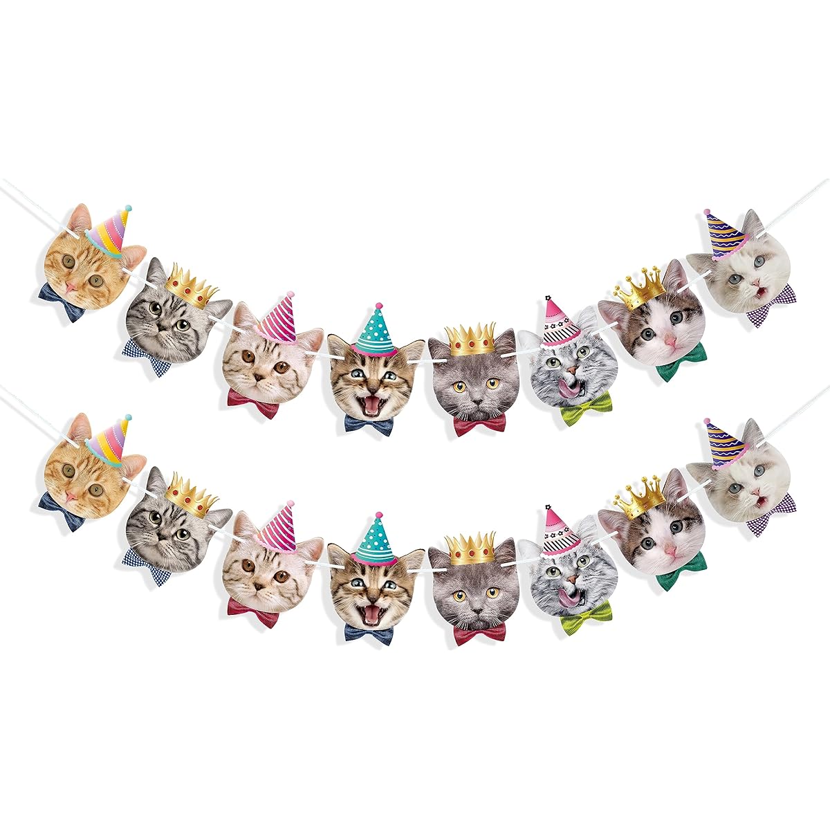 Uniwish Cat Face Banner Garland Cat Birthday Decorations Cat Theme Birthday Party Supplies for Boys Girls Kittens Baby Shower Pet Adoption Party Favors