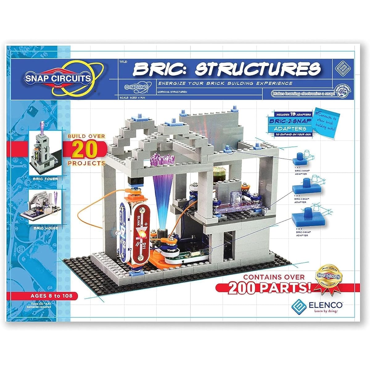 Snap Circuits BRIC: Construction | Brick & Electronics Exploration Kit | 20+ Stem & Brick Projects | Full Color Project Manual | 20 Parts | 75 BRIC-2-Snap Adapters | 140+ BRICs.