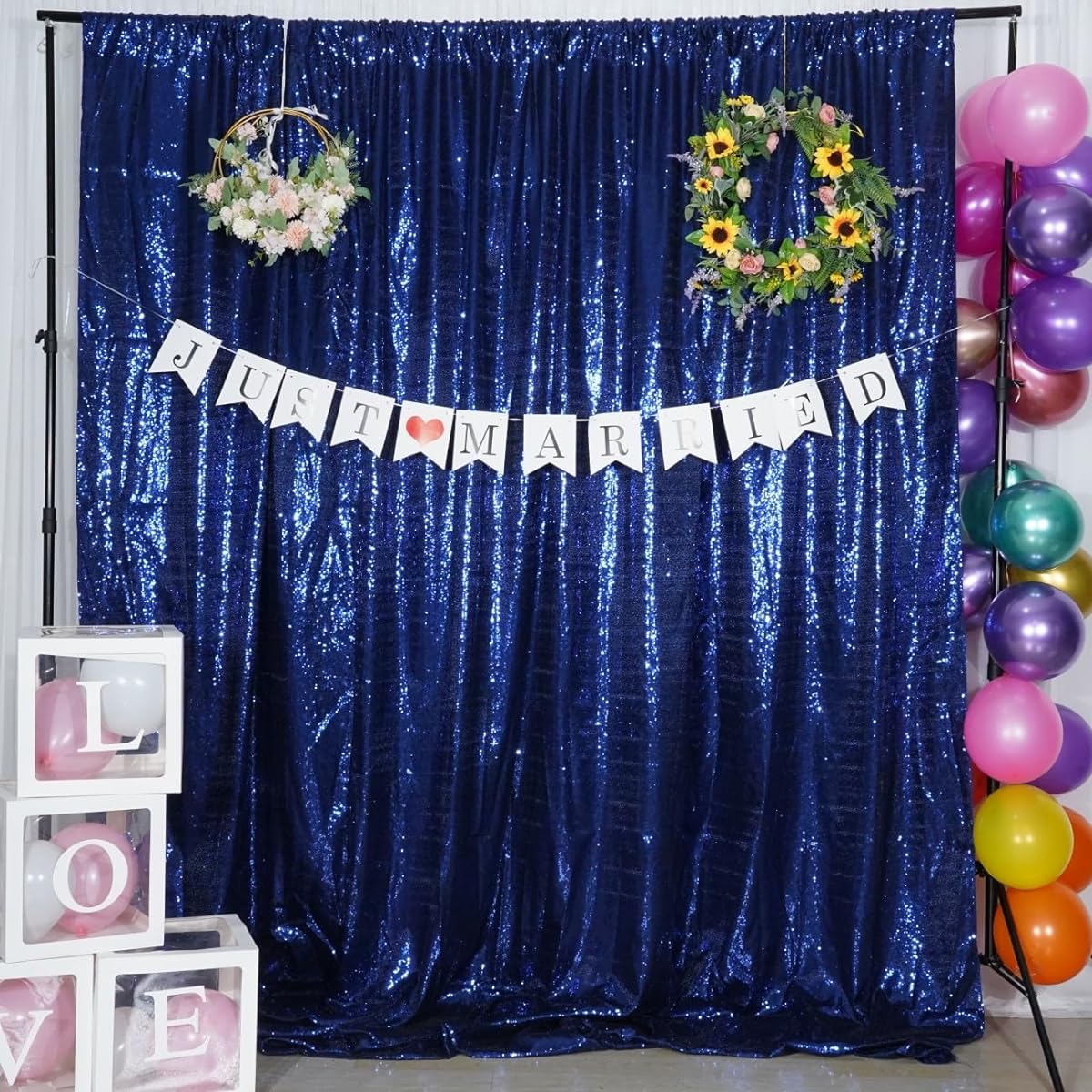 6ft x 8ft Navy Blue Sequin Backdrop Curtains Glitter Thick Opaque Satin Sequin Backdrop Drape Opaque Glitter Backdrop Curtains Sequin Backdrop Christmas Thanksgiving Wedding Party Decoration
