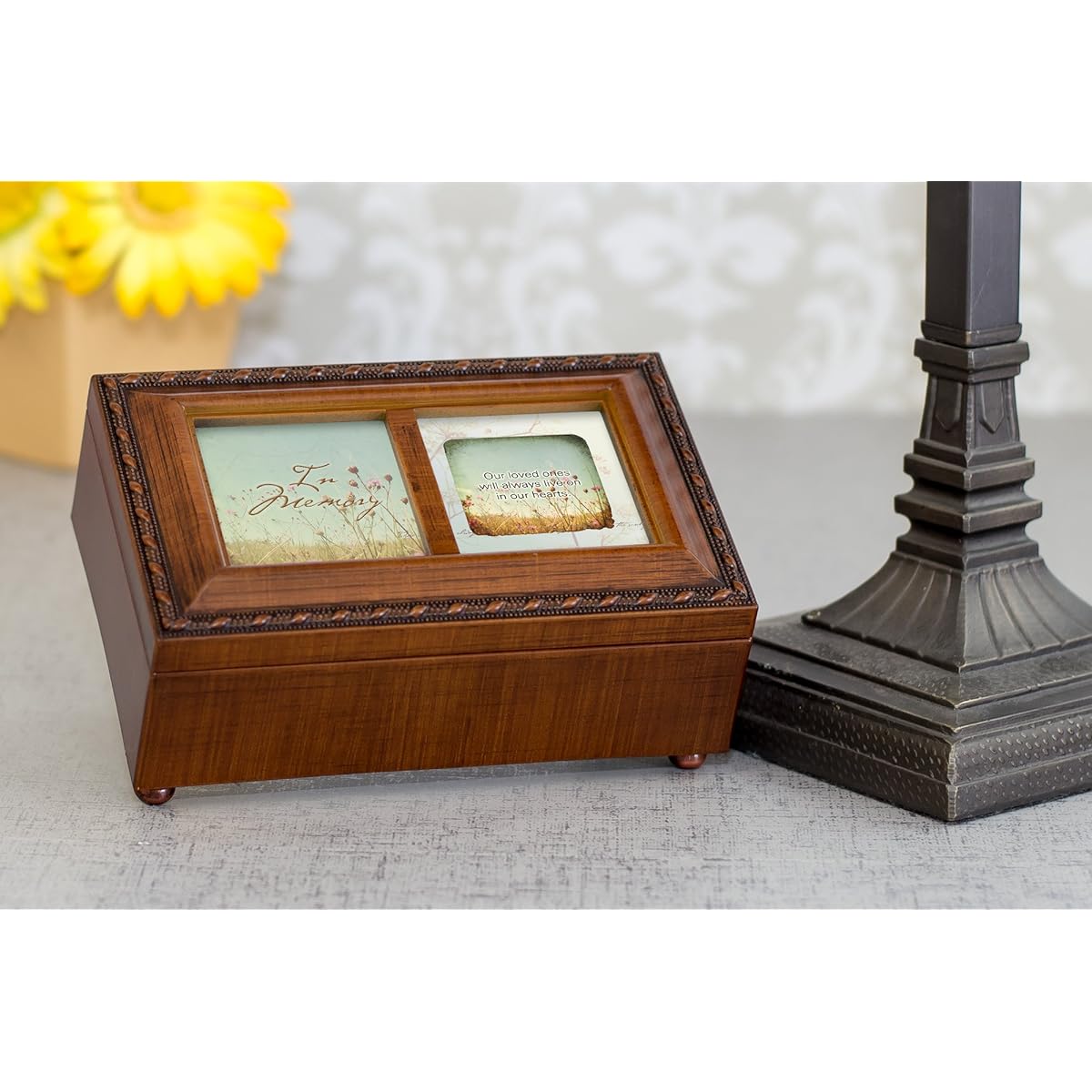In Memory Bereavement Wood Finish Jewelry Music Box Plays Tune Ave Maria