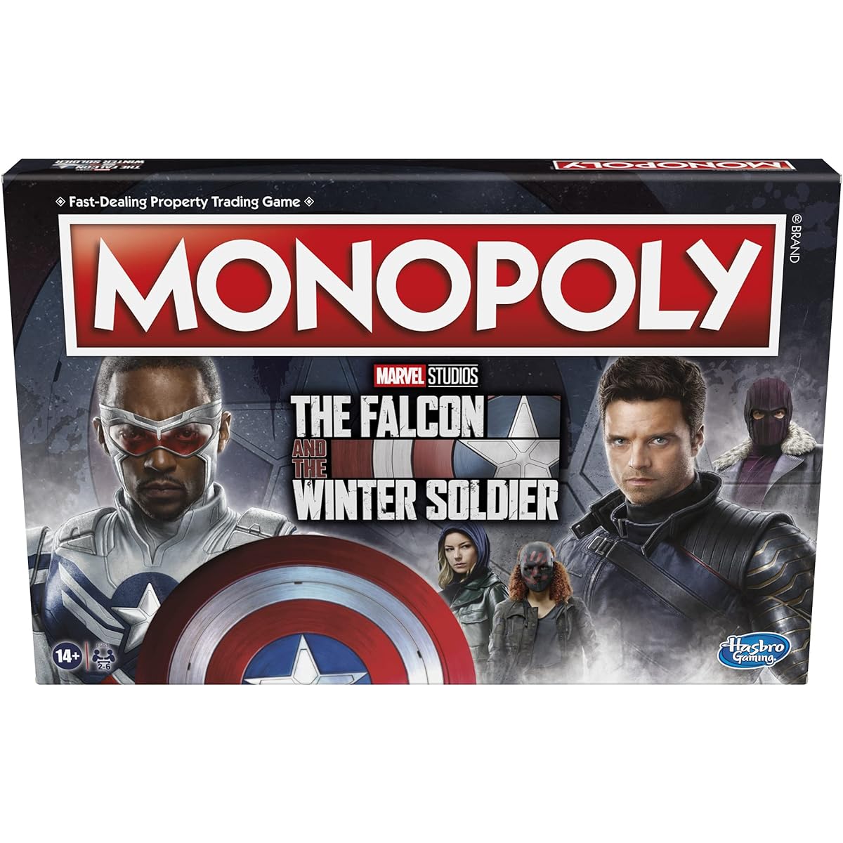 Monopoly: The Falcon and the Winter Soldier Edition Board Game by Marvel Studios for 2-6 players, ages 14 and up.