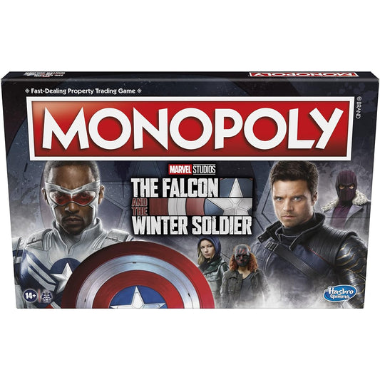 Monopoly: The Falcon and the Winter Soldier Edition Board Game by Marvel Studios for 2-6 players, ages 14 and up.
