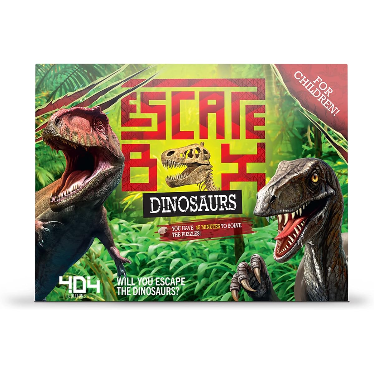 404 on the Board Escape Box Dinosaur | Family Fun Room Game Night Puzzle for Kids and Adults Ages 5+, 2-5 Players, Average Play Time 45 Minutes, Made of Board, Multicolor (QCQEB02EN)