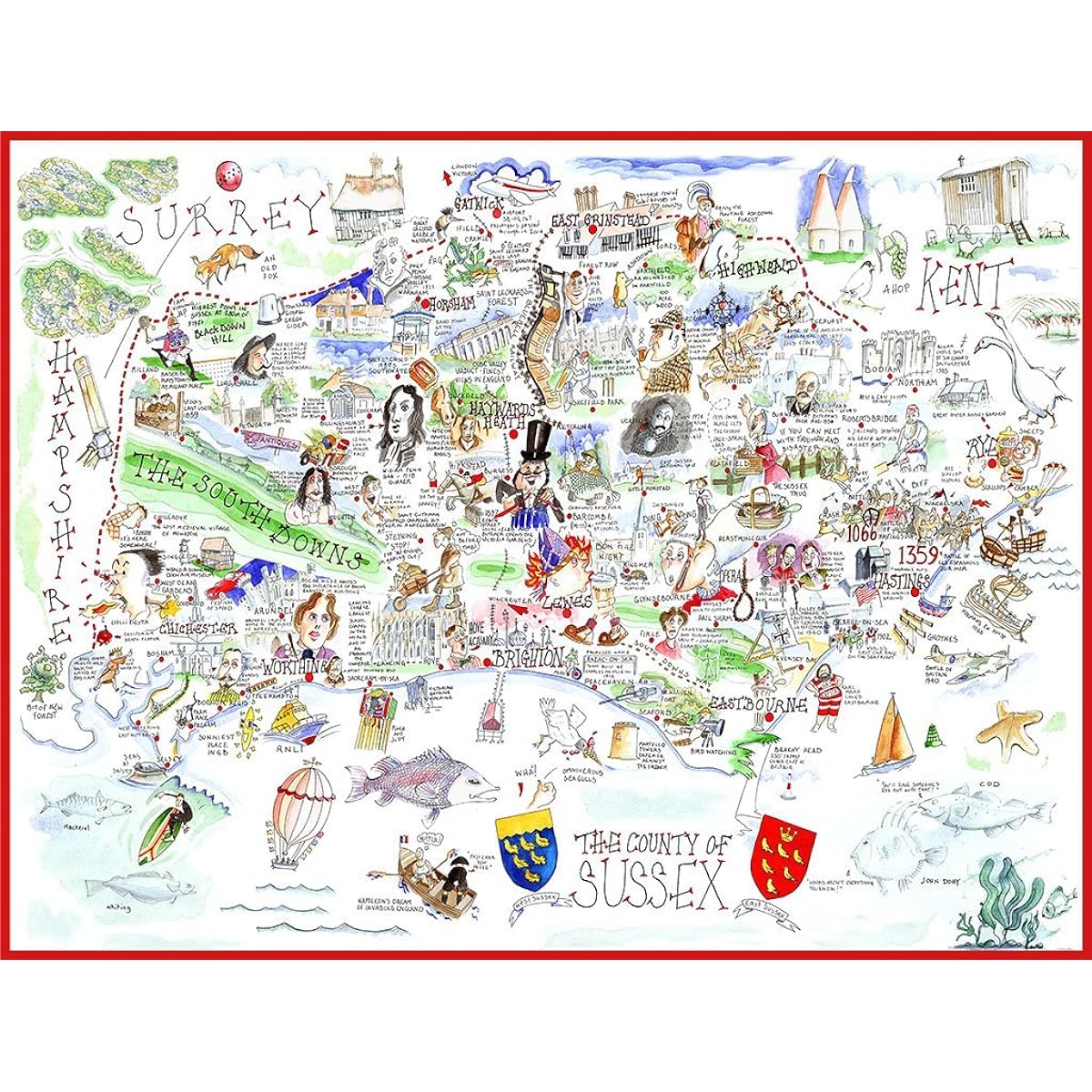 Comical Map of Sussex - Tim Bulmer 1000 Piece Jigsaw Puzzle