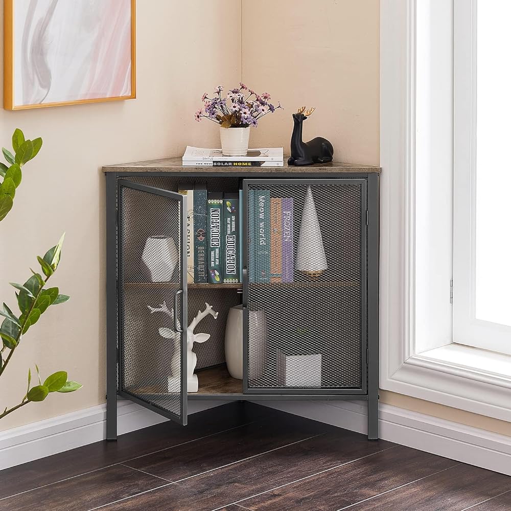 VECELO Corner Rack, Corner Shelf, Corner Shelf, Bookshelf, Storage Rack, Gray, Width 51.5cm x Depth 51.5cm x Height 70cm, Stylish, Easy to Assemble, Scandinavian Style, Space Saving [Regularly Imported from Japan] KHD-XF-CS01-GRY