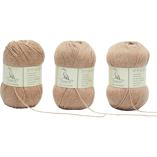 TEHETE 100% Cashmere Yarn for Crocheting 3 Ply Warm Soft Luxurious Fuzzy Knit Yarn, 150g (Khaki)