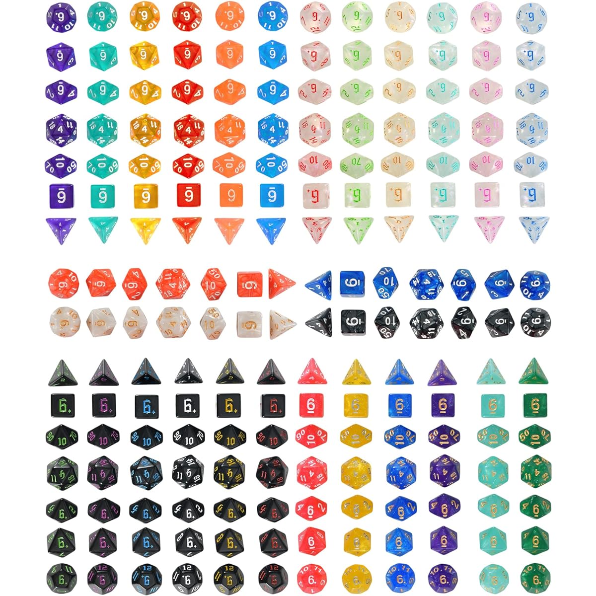 FLASHOWL Dice Set 28 Sets D20 Dice Set Pearl Dice 196 Pieces Polyhedral & RPG Dice Polyhedral Dice DND Dice Starry Sky Dice Table Game Dice Set W20 DND Dice Game Cube