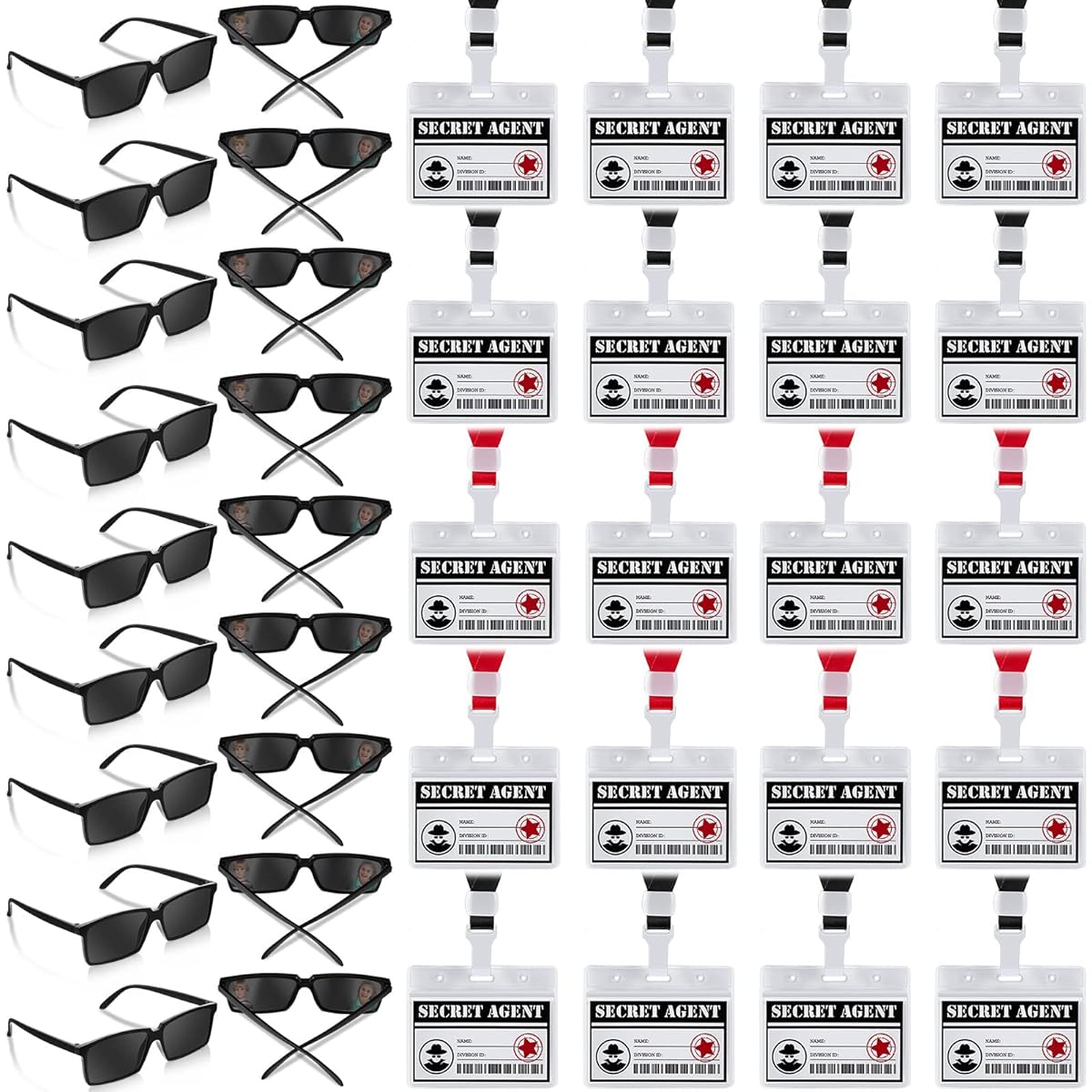 Umigy Secret Agent Name Badge & See Behind You Sunglasses, Secret Agent Badge, Rear View Mirror Sunglasses, Detective Glasses, Escape Room Party Favors, Detective Party Supplies (Set of 24)