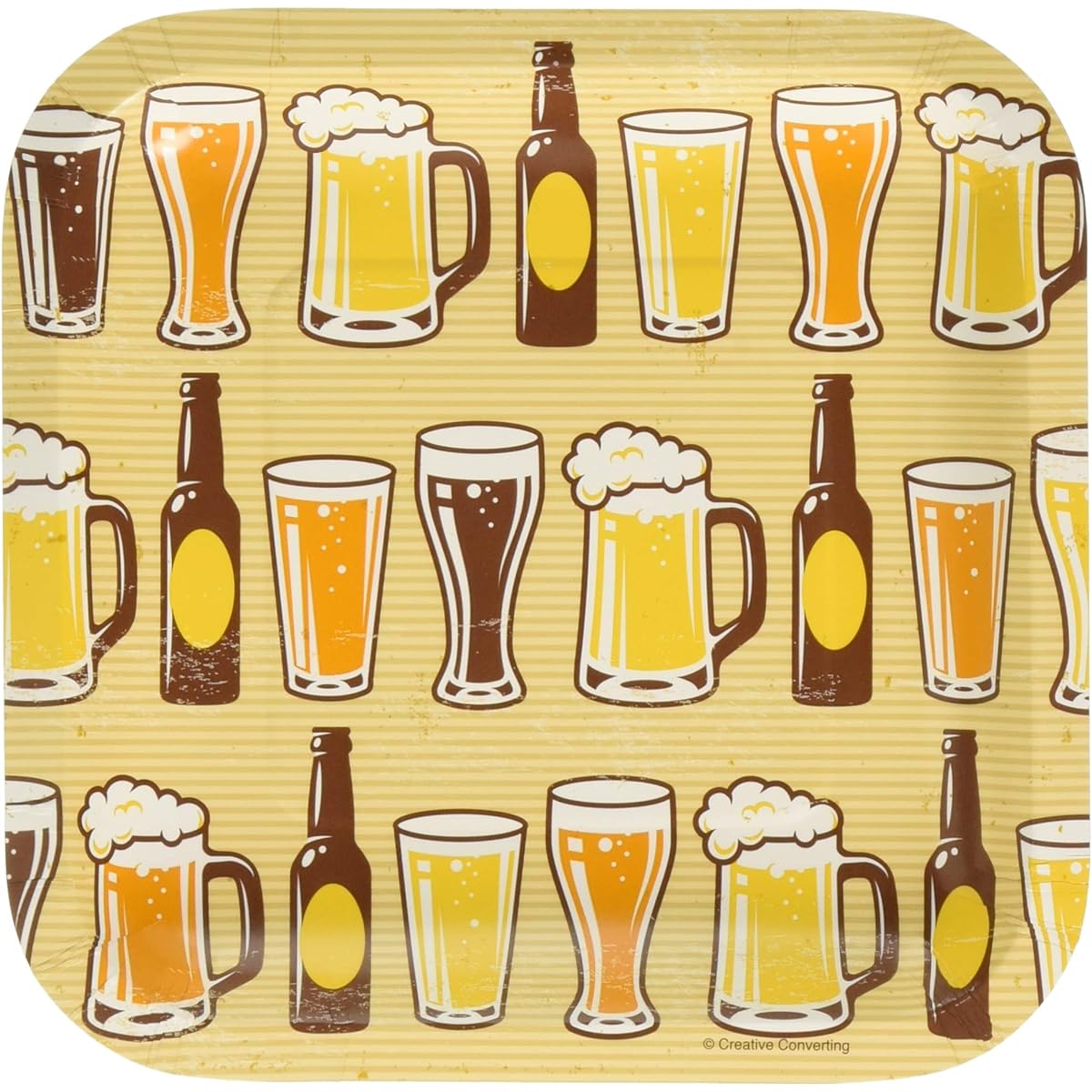 Creative Converting Cheers & Beers Square Paper Dessert Plate, 7", Natural