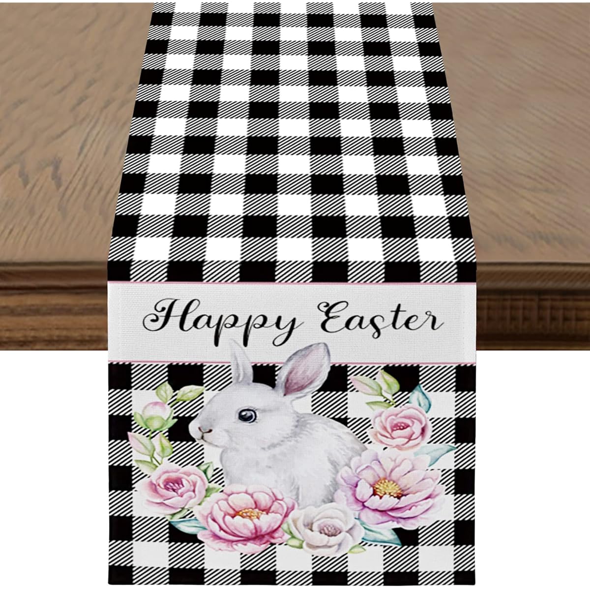 Flyart Easter Bunny Easter Table Runner, Easter Decorations, Happy Easter Rabbit Table Runner, Seasonal Spring Kitchen Dining Table Decor, Easter Decorations for Home Party Decor (13x72inch)