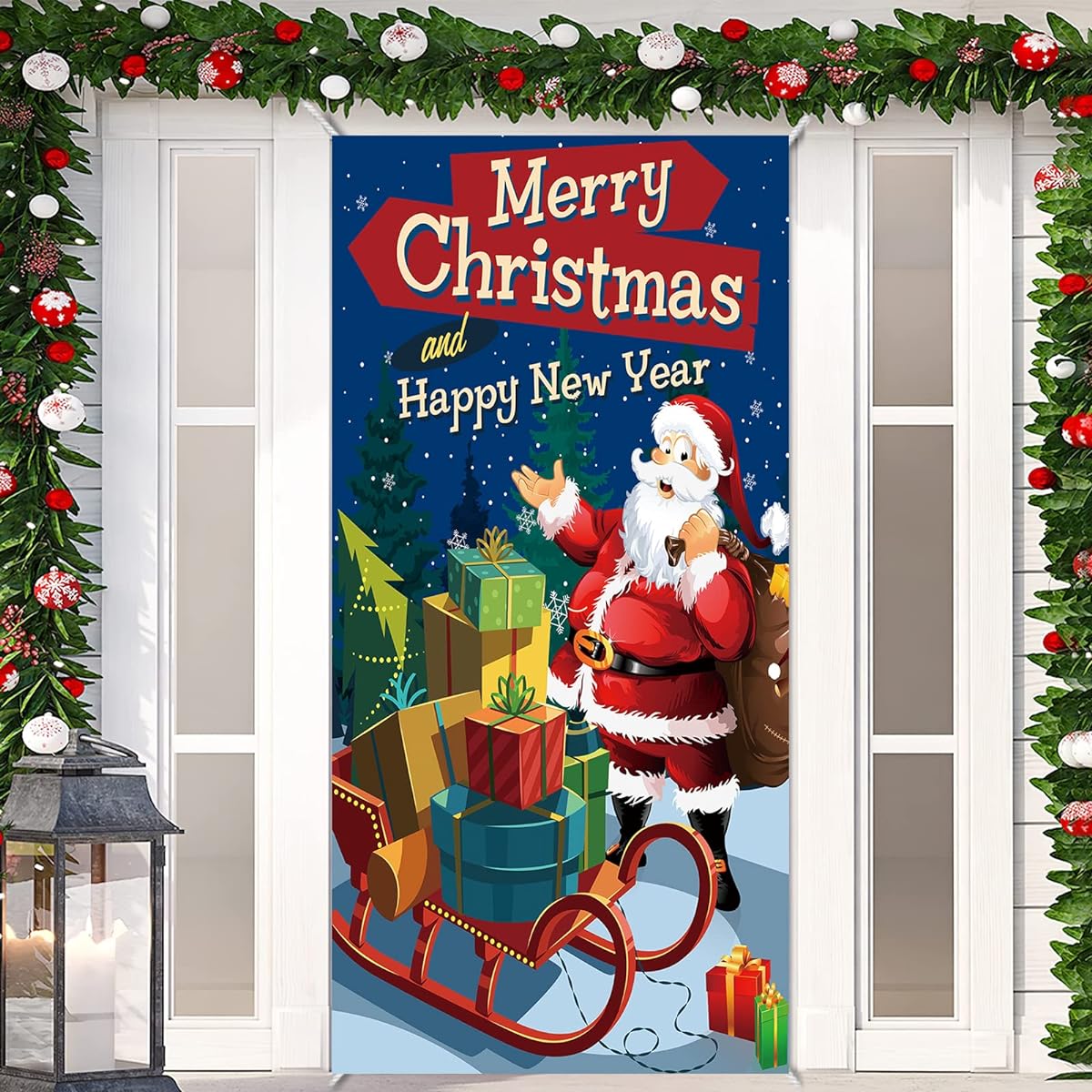 BTZO Merry Christmas Backdrop Banner, Merry Christmas Party Decorations, Large Fabric Christmas Background for Indoor Outdoor Christmas Photo Booth Backdrop Wall Decoration, 185x90cm