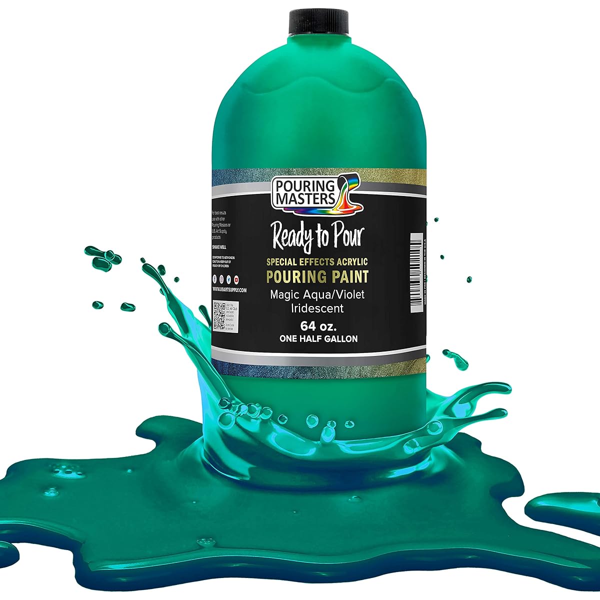 Pouring Masters Magic Aqua/Violet Iridescent Special Effects Pouring Paint - Half Gallon Bottle - Acrylic Ready to Pour on Canvas, Wood, Paper, Crafts, Tile, Rock and More