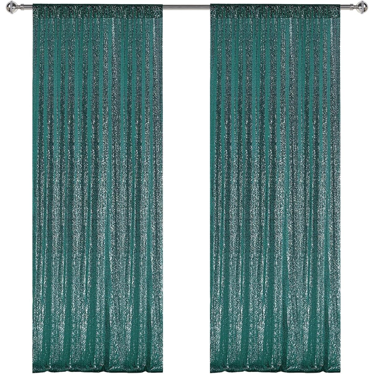 2x8ft Hunter Green Sequin Backdrop Curtain Panels Christmas Green Photography Background Glitter Curtain Fabric for Christmas/Wedding Party Decoration