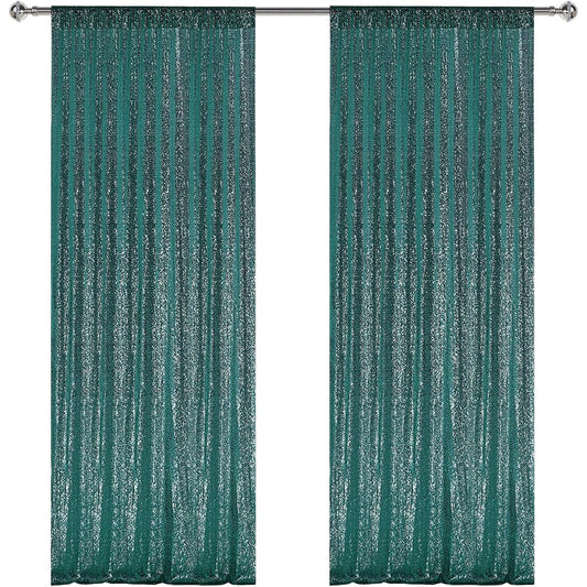 2x8ft Hunter Green Sequin Backdrop Curtain Panels Christmas Green Photography Background Glitter Curtain Fabric for Christmas/Wedding Party Decoration