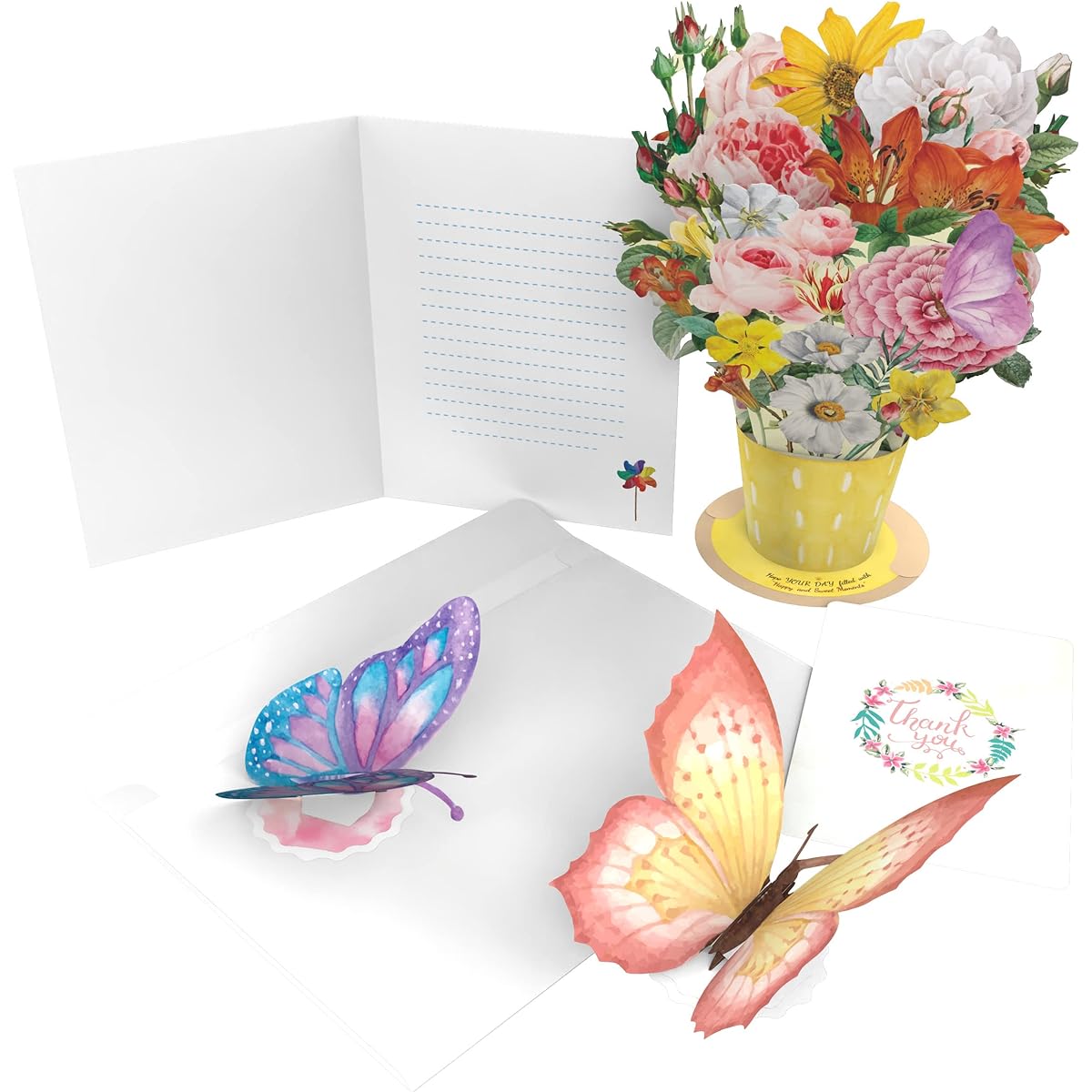 lower Bouquet Pop Up Card, Pop Up Flower Card, Handmade Flower Greeting Card, 3D Birthday Card, Mother's Day Card Pop Up, Anniversary, Thinking of You, Thank You Card, Mother's Day Gift, Birthday Present | 15 x 20 cm Comes with a free butterfly ornament.