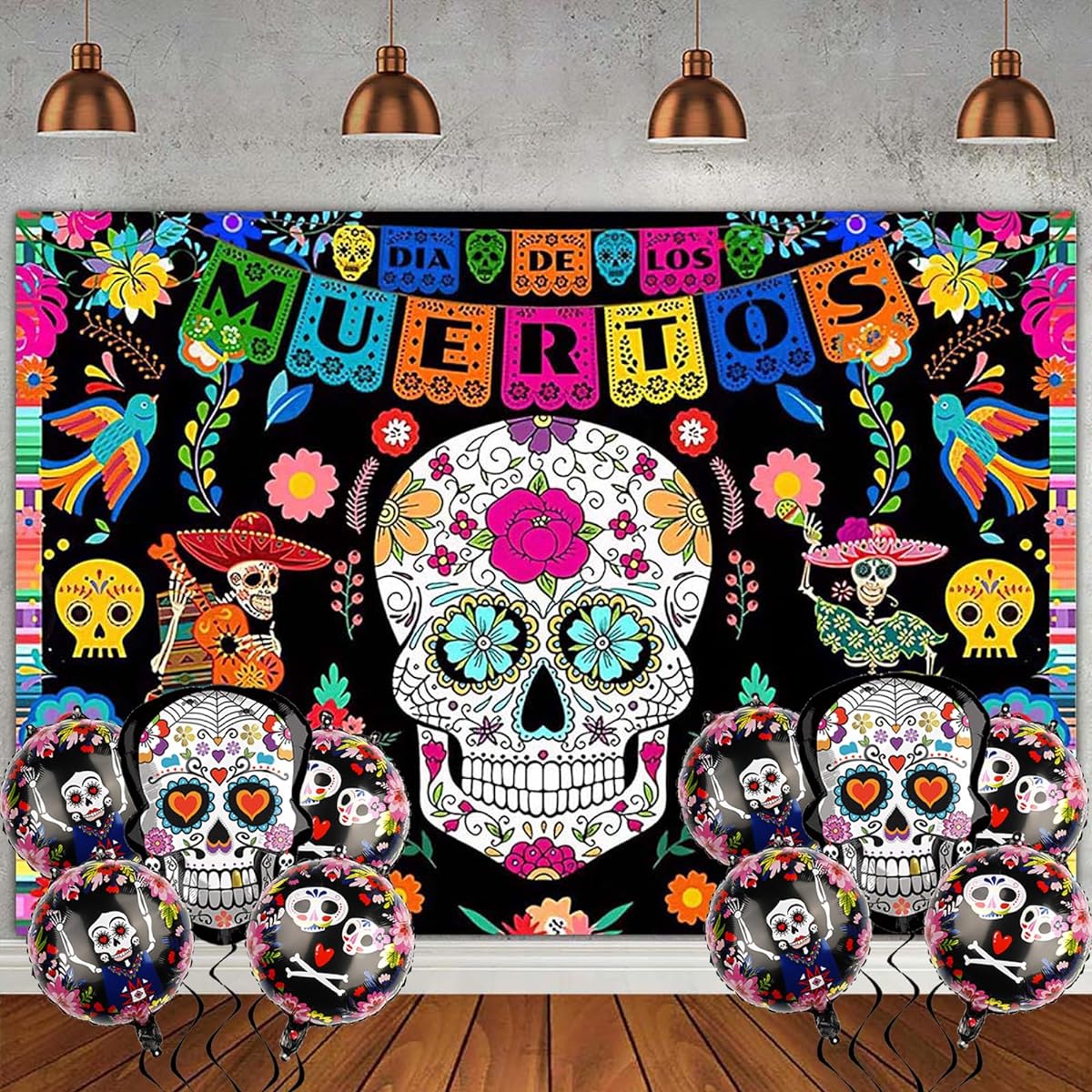 Day of the Dead Backdrop Dia De Los Muertos Mexican Fiesta Birthday Party Supplies Colorful Flowers Halloween Birthday Photography Background Banner 11 Pieces