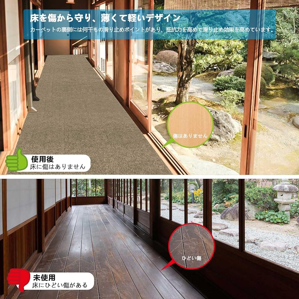 Hallway Carpet, VOTUDX, Approx. 600*60cm, Soundproof Non-Slip Mat, Washable, Stair Mat, 5mm Suction Mat, Reduces Strain on Legs, Supports Floor Heating, Noise Countermeasures, Fall Prevention, Water Repellent, Stylish Long Mat, Roll Mat, Kitchen Mat, Ent