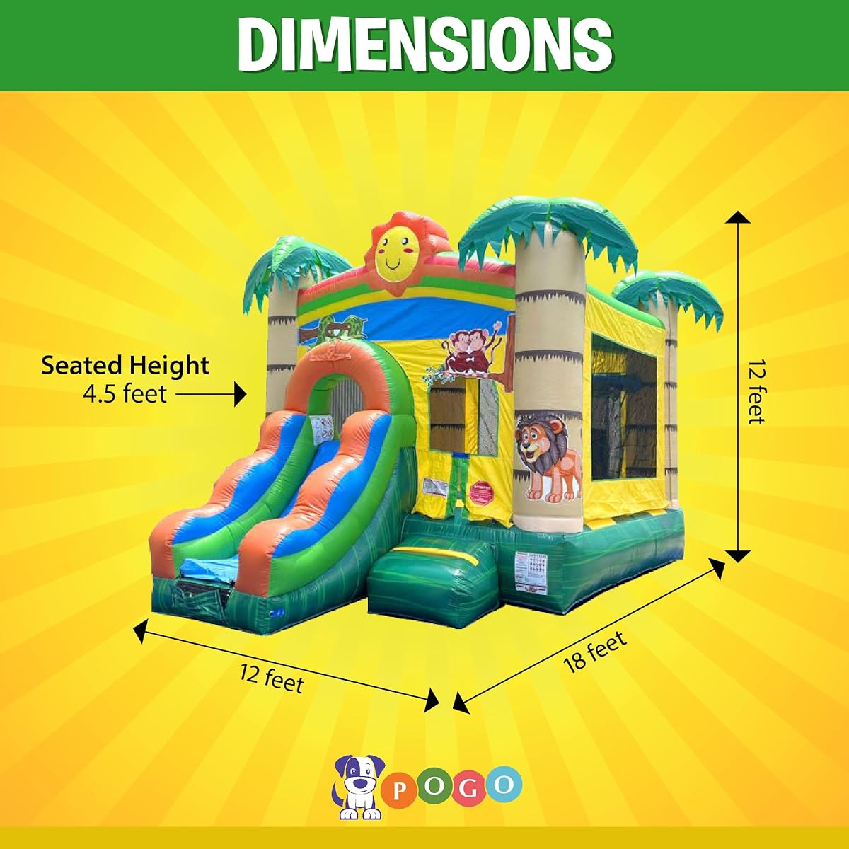 Inflatable Bounce House with Slide for Kids 12 x 12 x 18 ft - Backyard Tropical Jungle Castle Smiley Face Combo Bouncer Outdoor Toy Jumper for Kids - Blower, Stakes, Storage Bag