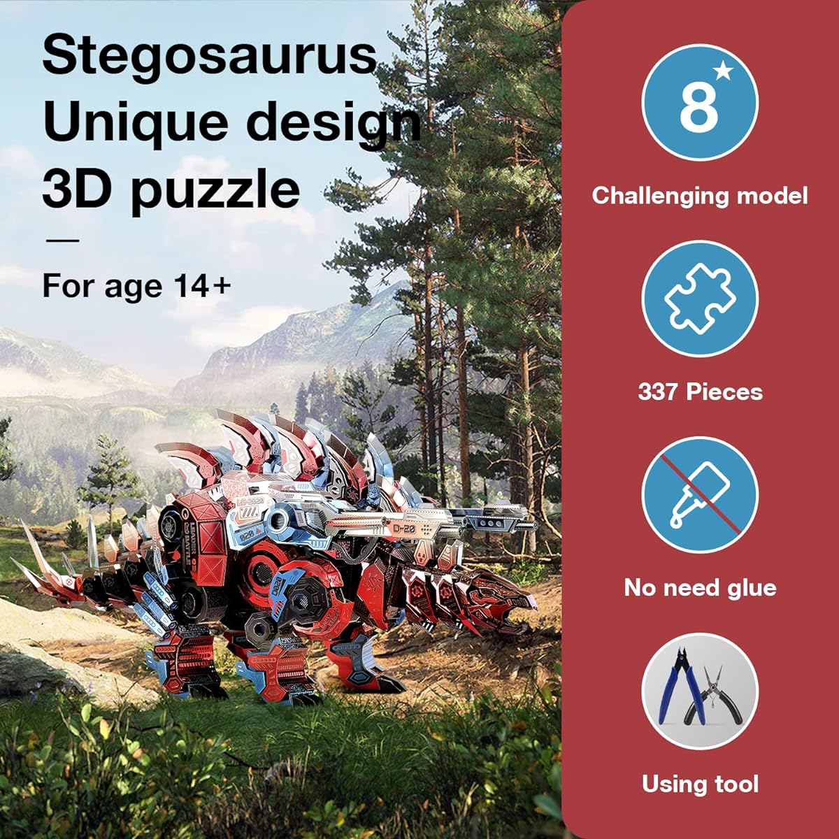 Microworld 3D Metal Puzzle Mechanical Stegosaurus Metal Model Kit DIY Challenge 3D Puzzle for Adults Brain Teaser Art Craft Home Decor Toys for Teens