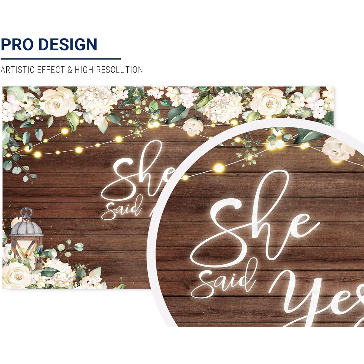 Allenjoy Bridal Shower Floral Wood Backdrop She Said Yes Party Banner White Flower Decoration Wedding Photography Background Bride Photo Props