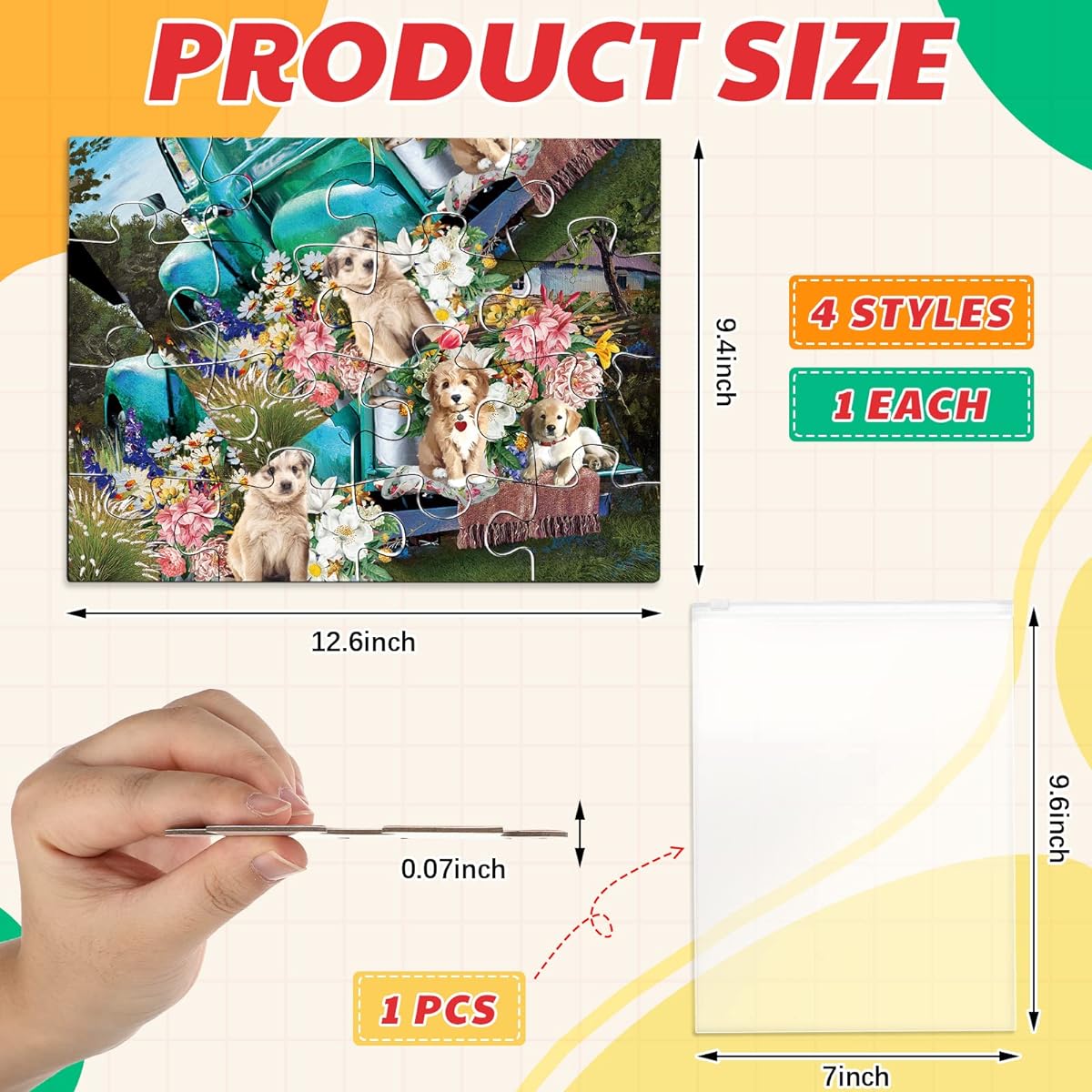 4 Pack 16 Piece Large Jigsaw Puzzle Dementia Alzheimer's Senior Products Activities Easy Puzzles for Adults Gifts for Seniors 1 Storage Bag 4 Styles