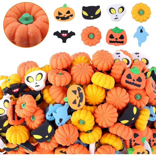 100pcs Halloween Pumpkin Erasers, Fall Mini Erasers, Pencil Novelty Erasers, 3D Erasers for Kids, Trick or Treat Halloween Party Favors, Reward Gifts