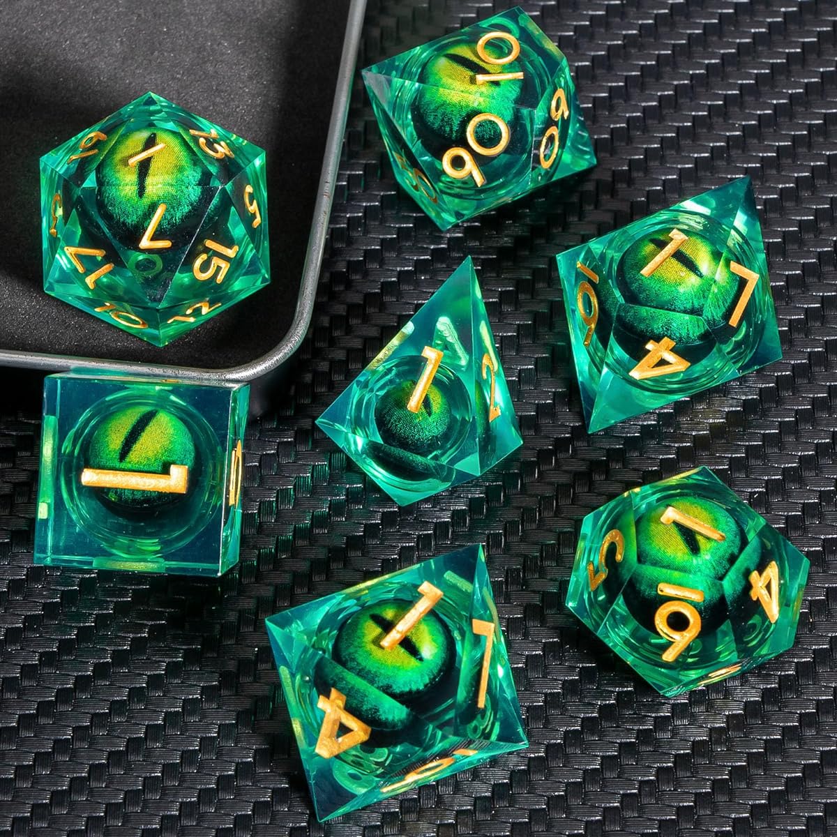 KERWELLSI D&D Dice Set Liquid Core DND Dice Set iDungeons & Dragons Dice Resin Sharp Edge Dice Set for Role Playing Dice 7 Piece D&D Dice Set with Box