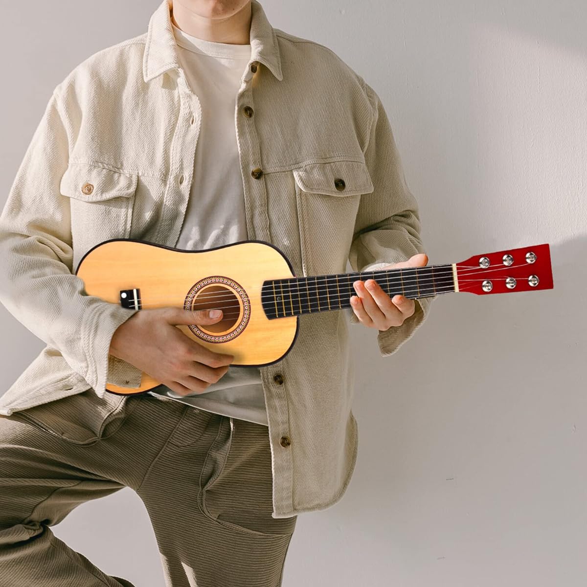 Kisangel 1 Piece Kids Beginner Guitar 23 Inch Guitar 6 String Vintage Style Acoustic Guitar Wooden Guitar Musical Instrument for Children (See Image)