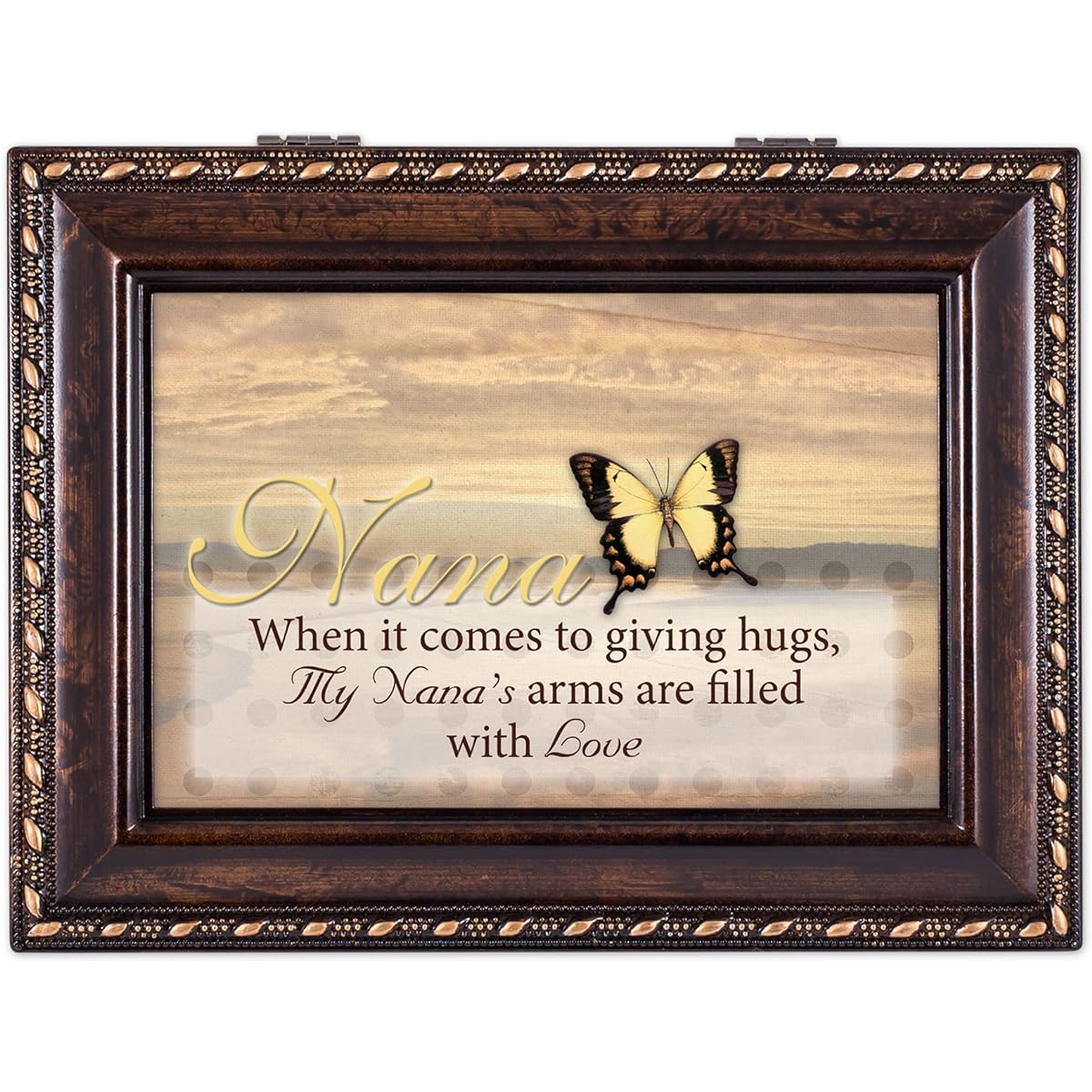 Nana's Arms Filled with Love Darkwood Finish Music Jewelry Box - Plays Tune Pachelbel's Canon in D