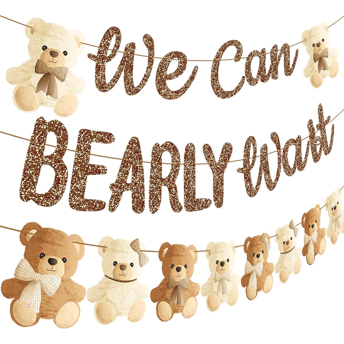 We Can Bearly Wait Banner Teddy Bear Baby Shower Party Supplies Teddy Bear Baby Shower Banner Decorations Brown Glitter We Can Bearly Wait Baby Shower Decorations Gender Reveal Party Supplies