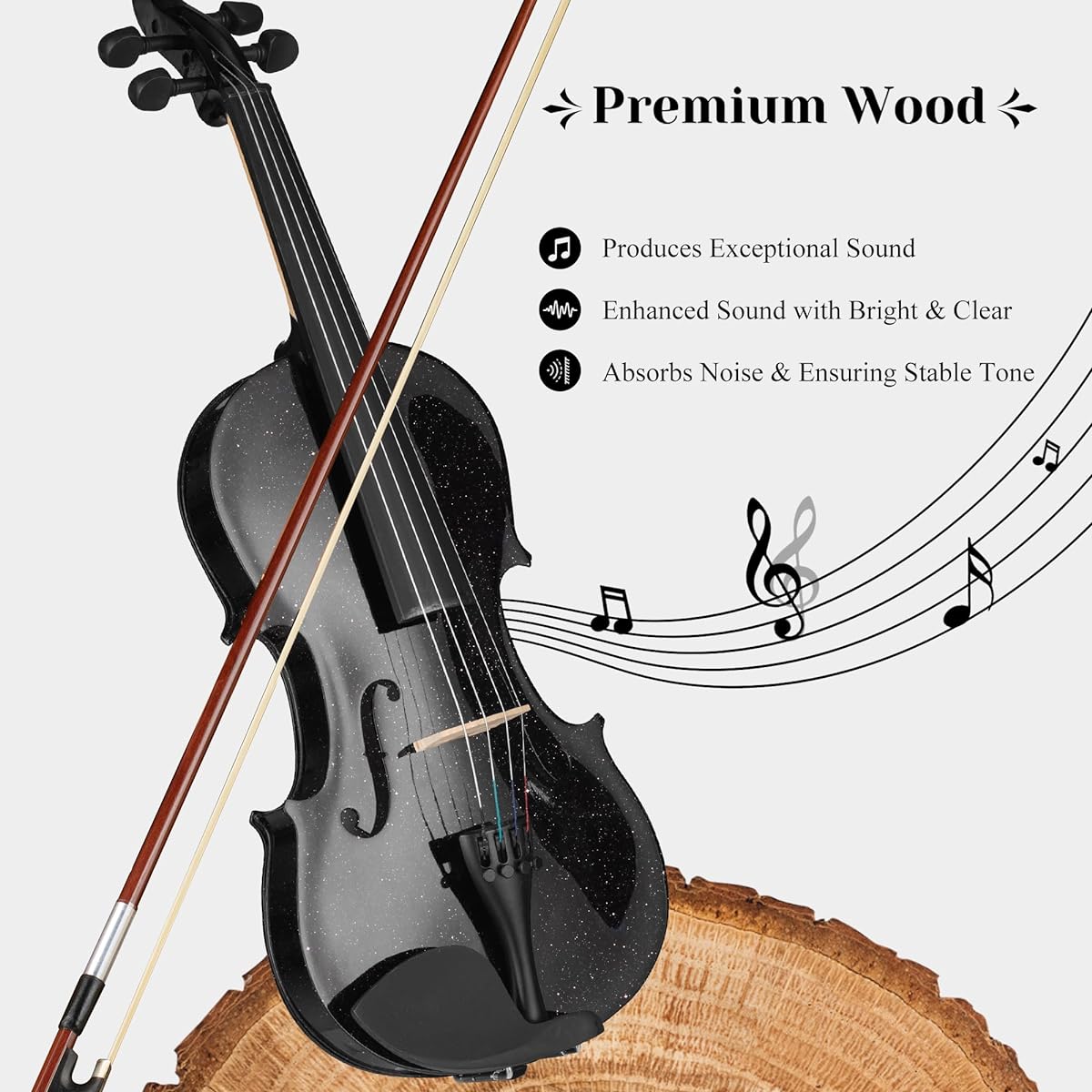 Djlin Black Violin Beginner Adult 4/4 Full Size Acoustic Violin Student Fiddle Accessories Hard Case, Violin Rosin, Violin Bow, Violin Strings, Violin Shoulder Rest