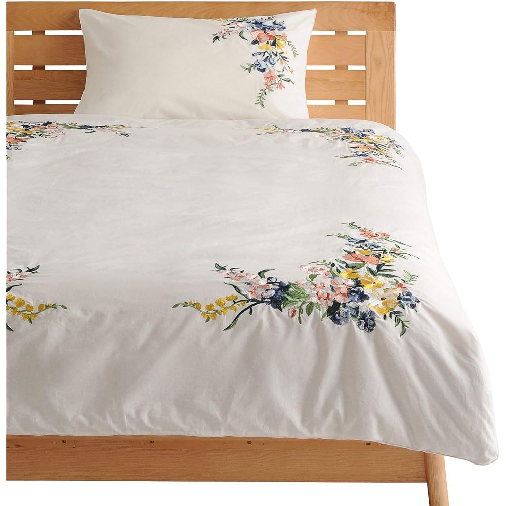 Francfranc Elim Duvet Cover Double White W190xD210cm Embroidery Floral Pattern 100 Cotton