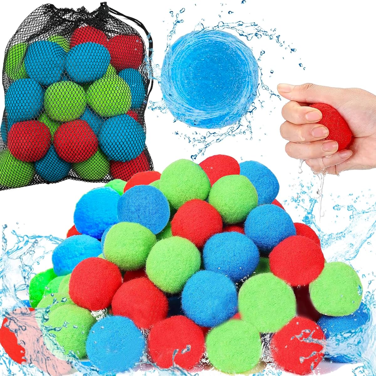 Jishi 24 Pcs Reusable Water Balls Outdoor Toys Pool Toys Kids Summer Beach Party Games & Activities Ages 3+ Summer Water Fun Outdoor Play Toys for Backyard Beach Pool