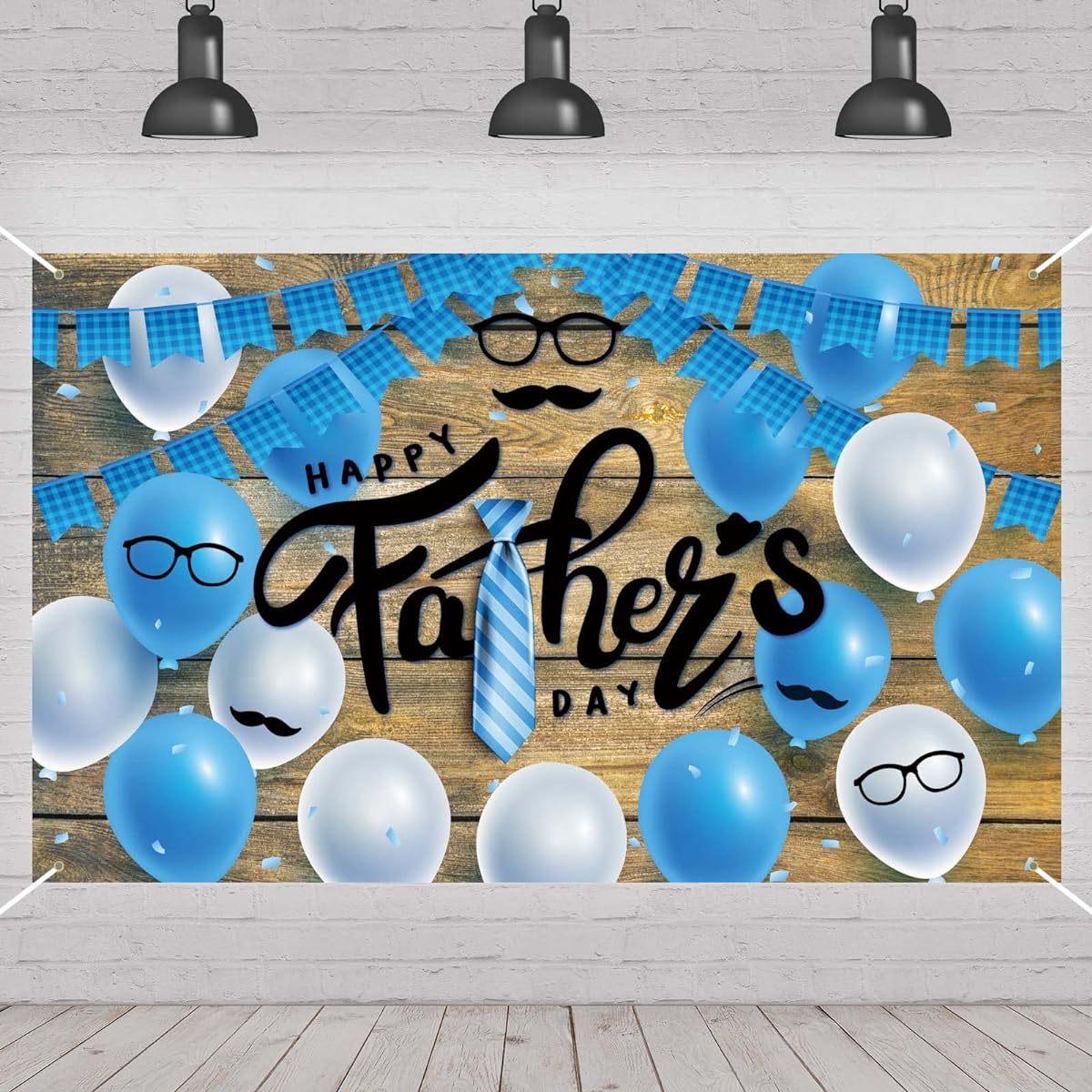 Happy Father's Day Backdrop Father's Day Photo Happy Father's Day Party Decorations Giveaways and Supplies Thai Beard Blue Balloon Wood Panel Background Father's Day Indoor Outdoor Decoration