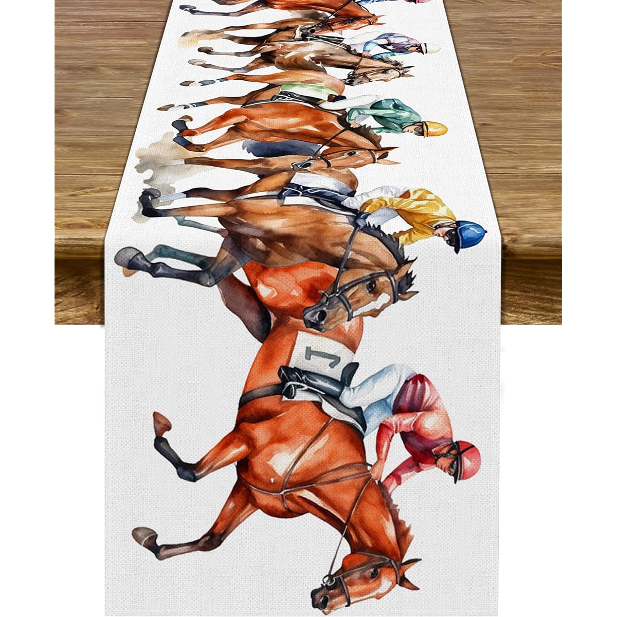 Sunwer Kentucky Derby Table Runner Jockey Horse Racing Theme Party Decorations for Home Kitchen Dining Room Decor, 72" Long