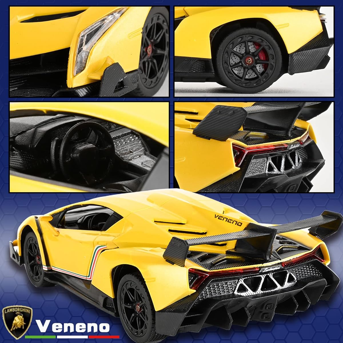 GUOKAI Remote Control Car 1/24 Scale RC Sports Racing Toy Car Compatible with Lamborghini Veneno Model for Boys and Girls, Yellow
