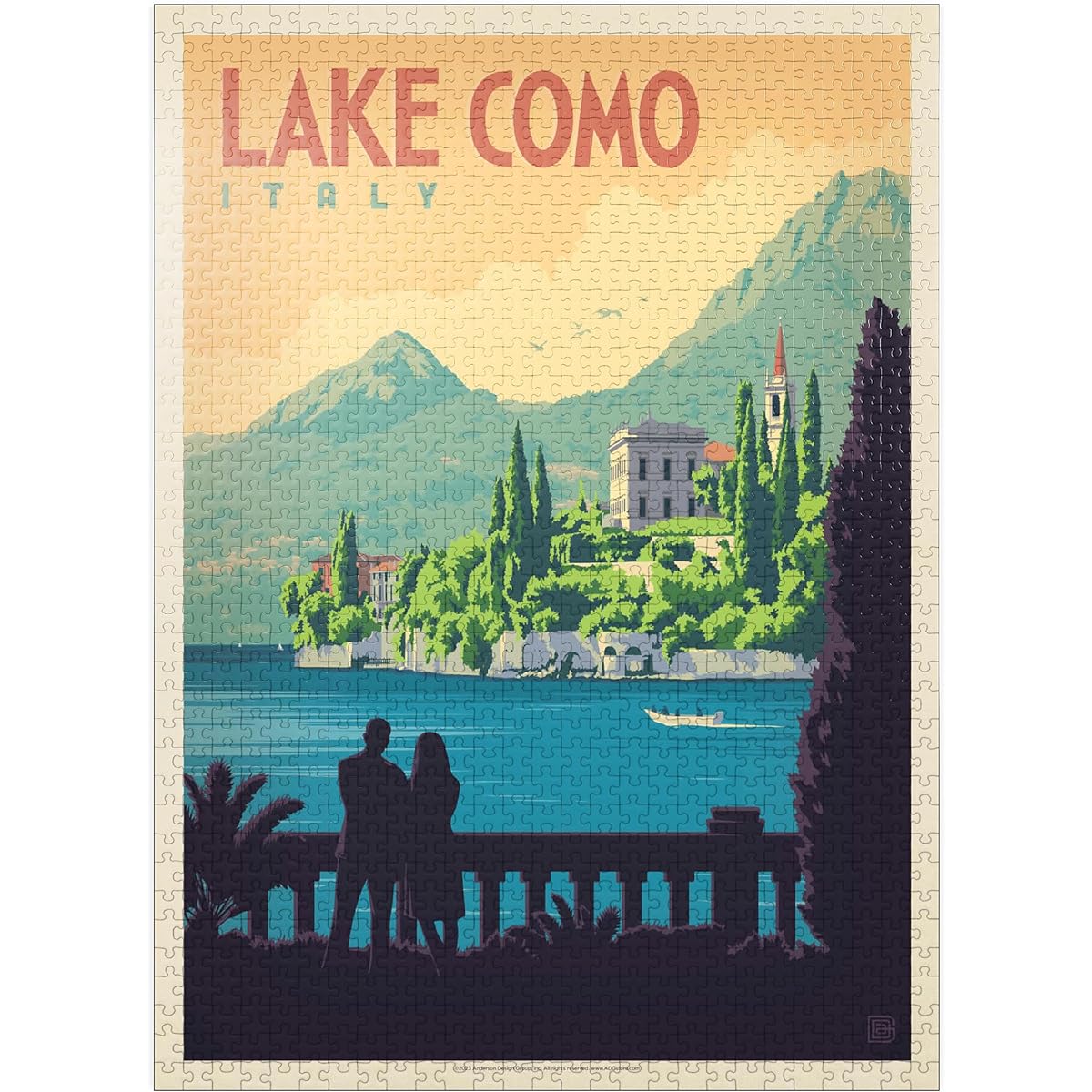 Italy: Lake Como Vintage Poster - Premium 1000 Piece Jigsaw Puzzle for Adults