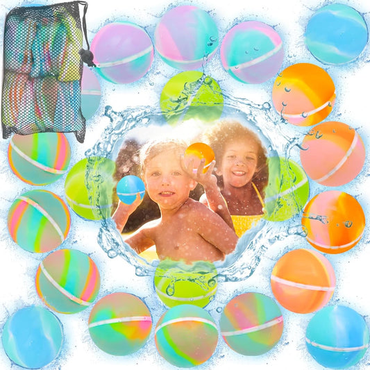 24pcs Reusable Water Balloons with Mesh Bags, Reusable Water Balloons for Kids, Self Sealing Water Bombs for Children Adults Outdoor Activities Water Games Toys Summer Fun Party Supplies (24pcs)