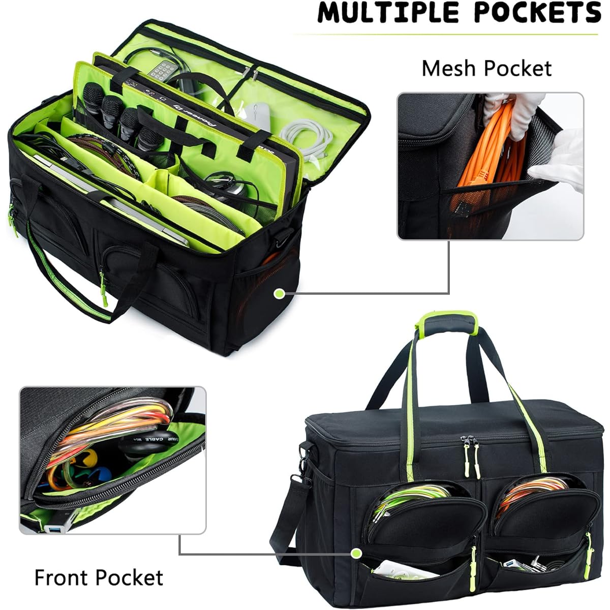 MYBAGZING Cable File Gig Bag with Removable Padded Bottom & Divider for Sound Equipment DJ Gear Musician Accessories