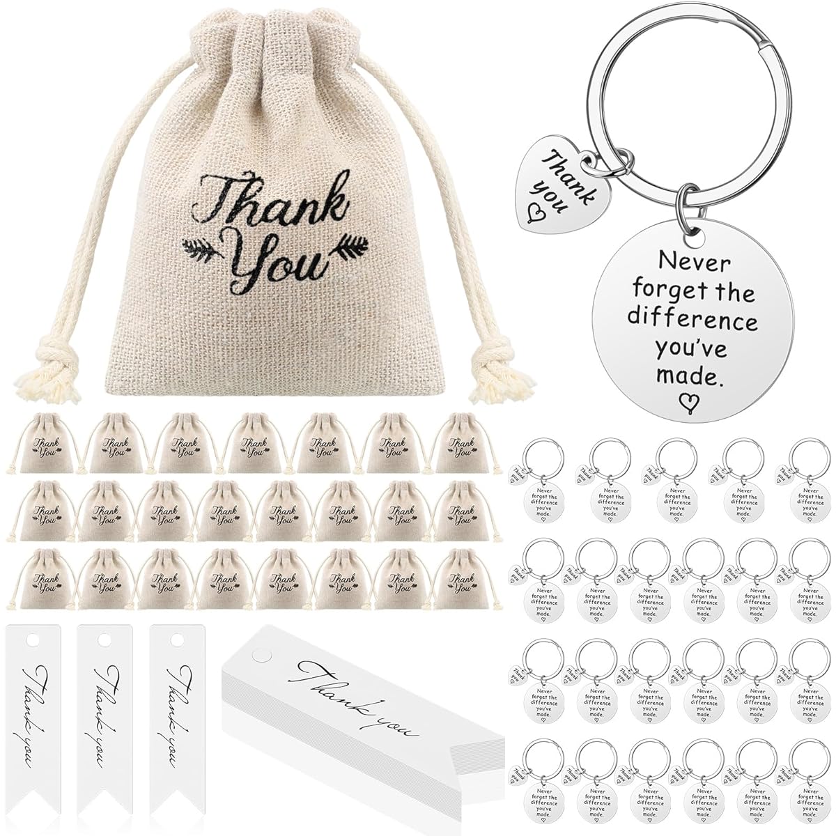 Huquary Employee Appreciation Gift 72 Pieces Colleague Appreciation Gift Set Thank You Keychain 24 Pieces Thank You Drawstring Bag 24 Thank You Tags Office Team Teacher Nurse Graduation Gift